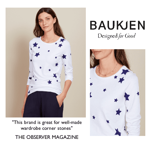 BAUKJEN catalog ad example with model and outfit