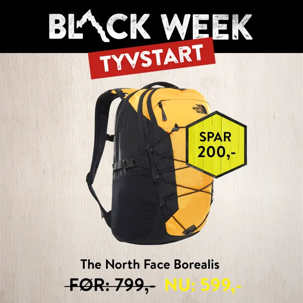 Black week catalog ad example showing north face borealis backpack