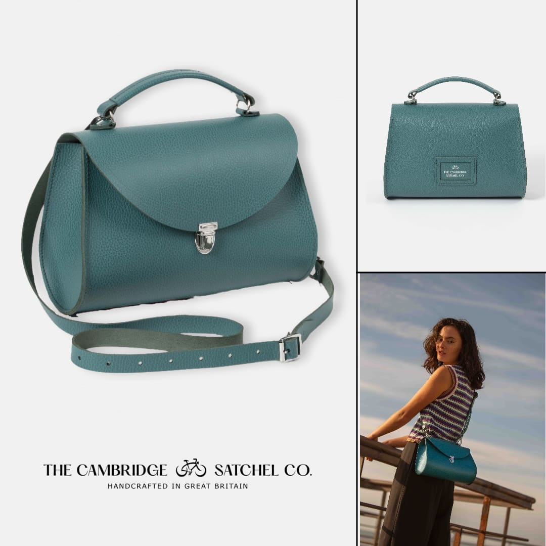 the cambridge satchel co. catalog ad example showing model and purse