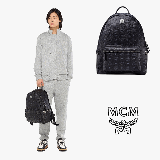 MCM catalog ad example with model and backpack